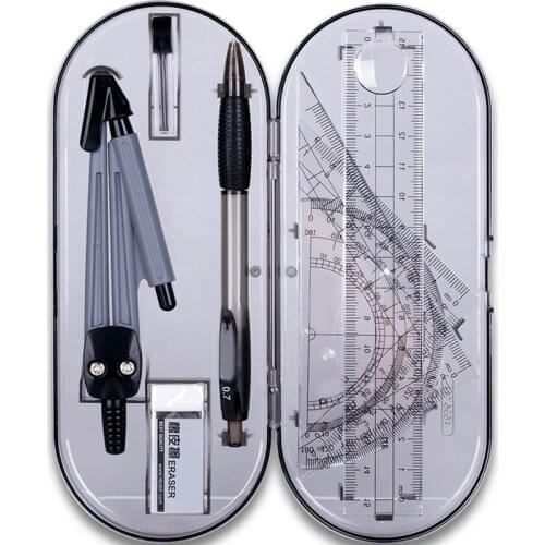 New 8PCS/Set Drawing Compass Ruler Kit Students School Stationery Examination Math Learning Tools Gifts