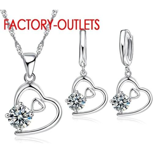 Newest Design Heart Shape Pendant Necklace & Hoop Earring Jewelry Set 925 For Women Wedding Accessories