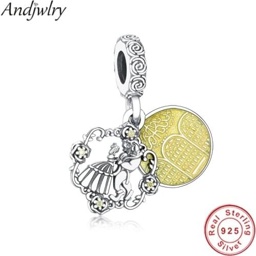 Fit Original Pandora Charms Bracelet 925 Sterling Silver Beauty and the Beast Dangle Charm Pendant DIY Jewelry Silver Berloque