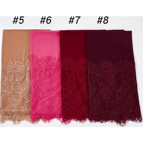 Plain buble chiffon Lace Pearls Scarf muslim scarf shawl Muslim solid color lady muffler Luxury foulard femme hijabs 10PC/LOT