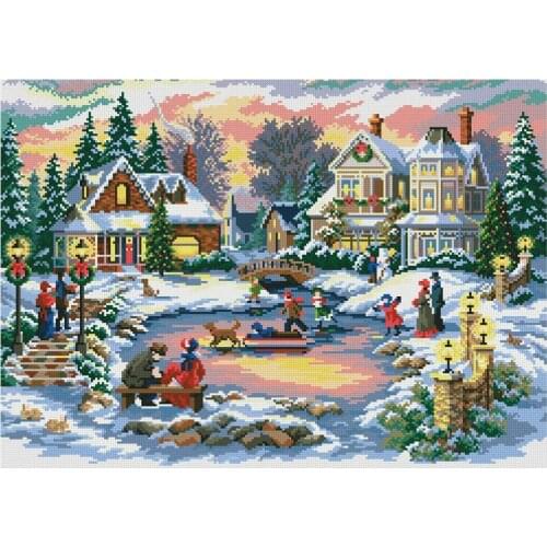 Christmas Landscape In Winter Park Diamond Painting Round Full Drill DIY Mosaic Embroidery 5D Cross Stitch Scenic Fest Picture
