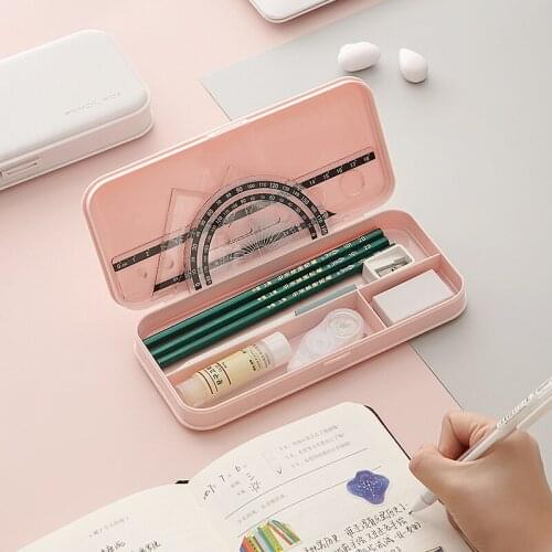 Childrens transparent stationery box pupils ins style pencil box learning stationery storage frosted pencil box for gifts