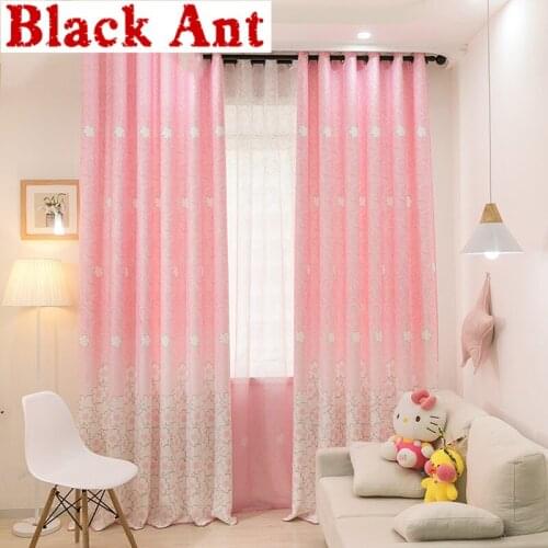 Floral Print Pink Sheer Curtain for Girls Room Bedroom Flower Window Curtains Tulle Fabrics Blue Drapes for Living Room X181#30