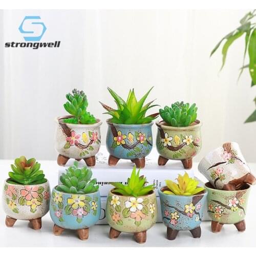 Strongwell Country Style Mini Hand Painted Ceramic Flower Pot Planter Home Office Desktop Decoration Succulent Flowerpots Gifts