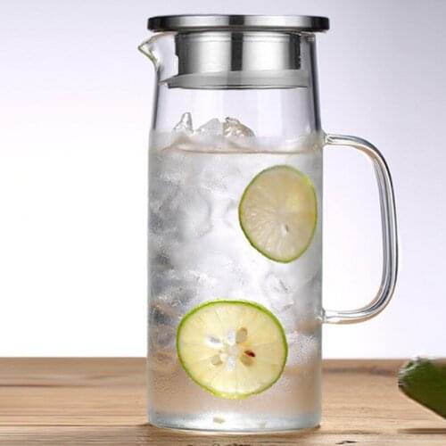 Heat-resistant Glass Jug Straight Body Pot Cold Water Cup Boiling Water Teapot with Alloy Tea Cover Bottle Kitchen Supplies