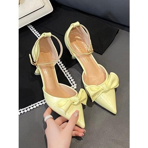 Sweet Bow-Knot Pointed High-Heeled Shoes Spring And Summer New All-Match Shallow Mouth Solid Color Ladies Single Shoes