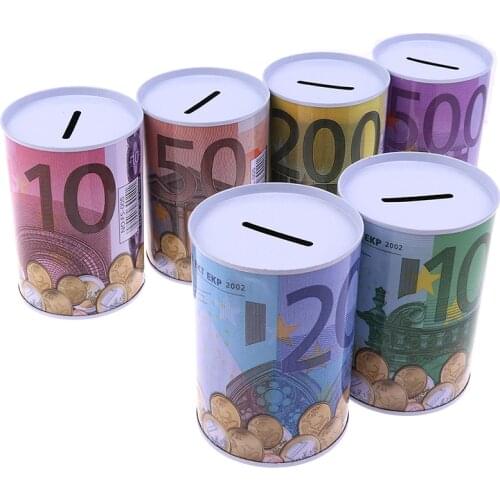 Home Decoration 1Pc Euro Dollar Money Box Safe Cylinder Piggy Bank Banks For Coins Deposit Storage Boxes