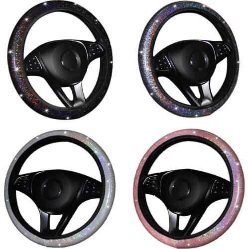 Universal 37-38cm Colorful Diamond Rainbow Bling Soft Car Steering Wheel Protector Cover Interior Accessories Car-styling