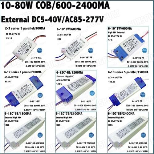 External 5-80W LED Driver 10W 2-3Cx3B 6-10 Series 20W 30W 40W 50W 60W 70W 80W 0.6-2.4A DC5-40V Constant Current Free Shipping