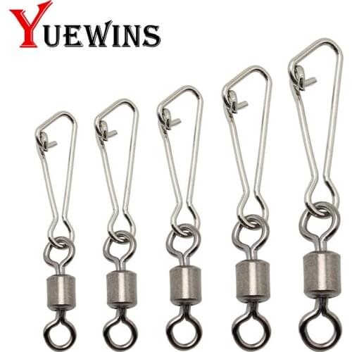 Yuewins 50pcs/lot Connector Barrel Swivels Rolling Swivels with Nice Snap Stainless Steel Fishing Hook Connector Accessories