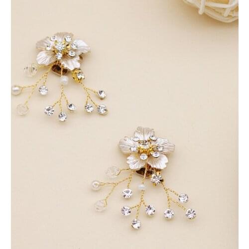 Shoe Clip Flower Gold Luxury Elegant DIY Women Lady Shoes Handmade Crystal Pearl Decoration High Heel Sandals Charms