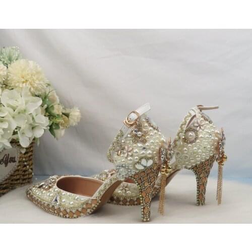 2021 New Arrival Luxury cyrsta wedding shoes with matching bags woman High heels Sandals Women party Pointed toe shoes and bags