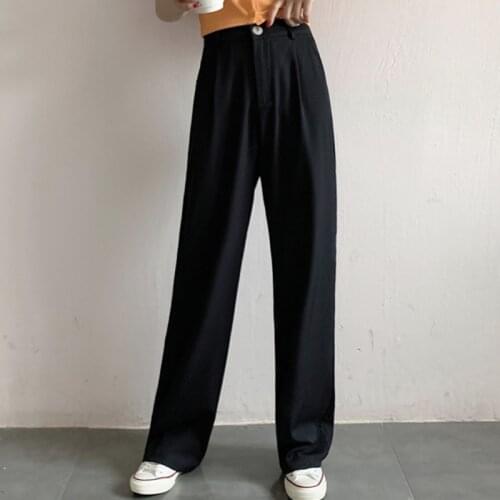 JMPRS Autumn High Waist Pants Loose Wide-leg Pants Simple Solid Black Trousers Fashion Casual Korean Pocket Female Pants New
