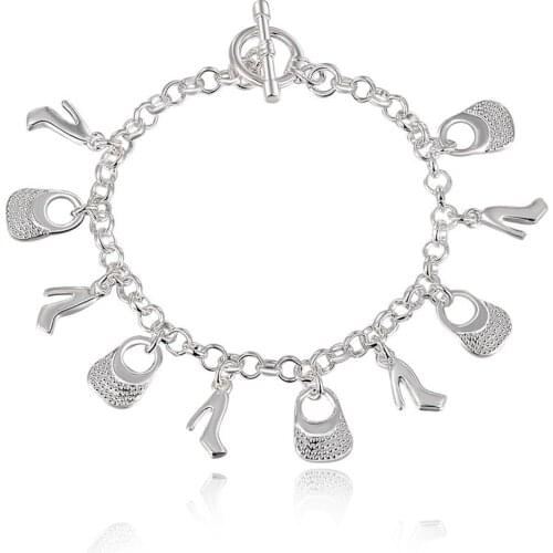 925 Sterling Silver AAA Zircon Shoe Bag Bracelet For Women Fashion Wedding Engagement Party Charm Jewelry