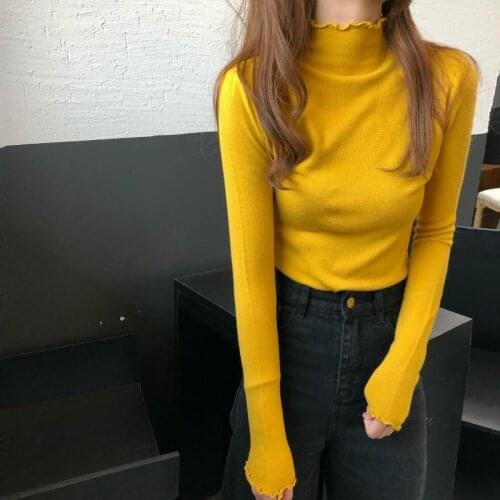 Women 2020 Spring Autumn Turtleneck Ruched Sweater Female High Elastic Solid Fashion Sweaters Slim Knitted Pullover Jumpers L403