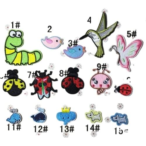 100pcs/lot Anime Bird Ladybug Elephant Whale Butterfly Snail Embroidery Patch Clothing Decoration Sewing Accessory Iron Applique