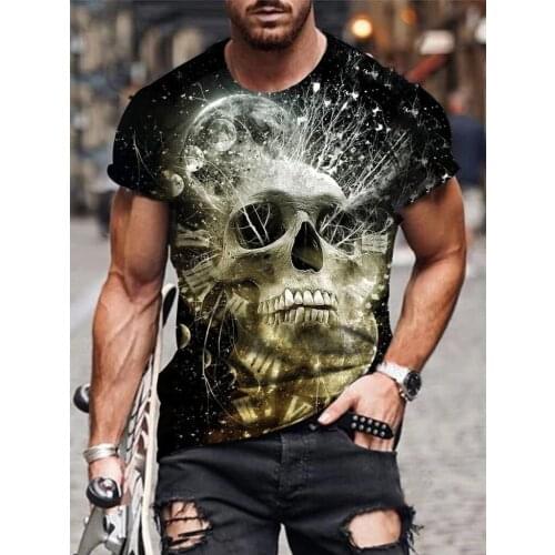 2021 Casual Fashion 3D Printed T-Shirt Mens Street Casual Skull Print Short Sleeve T-Shirt