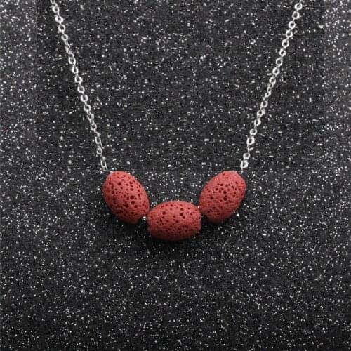 3 Beads Oval Lava Stone Essential Oil Diffuser Necklace Aromatherapy Stainless Steel Chain Jewelry