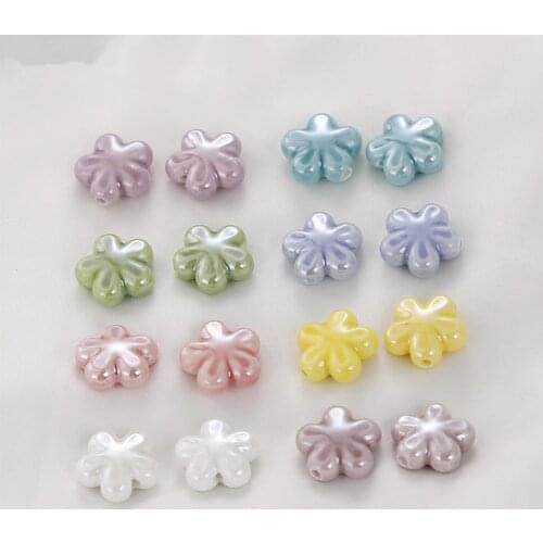Spring style 50pcs/lot 18mm color print cartoon flowers shape ceramics Straight hole florals beads diy jewelry bracelet accessor