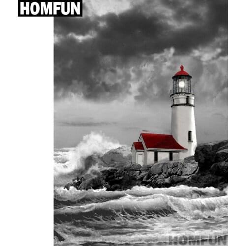HOMFUN Full Square/Round Drill 5D DIY Diamond Painting "seaside lighthouse" Embroidery Cross Stitch 5D Home Decor A01121