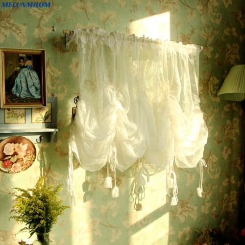 American Pastoral Lace Sheer Curtains Window Decoration Tulle For Living Room Rope Door Curtain Romantic Gardinen