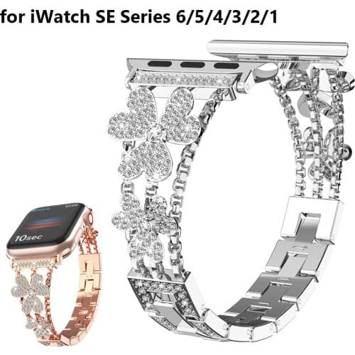 Pulseira Women Diamond Band for Apple Watch Strap 38mm 42mm 40mm 44mm iWatch Series 6 SE 5 4 3 Stainless Bling Bracelet Correa