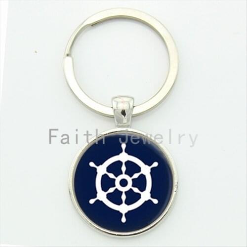 Charm Minimalist Style Blue White Steering Wheel Key Chain Anchor Keychain Jewelry Nautical Gift KC205