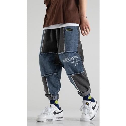 2021 Fashion Men Jeans Pants Loose Multi Pockets Denim Cargo Pants Streetwear Hip Hop Harem Baggy Trousers
