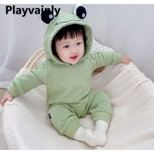 2021 New Autumn Kids Boys Girls Romper Long Sleeves One Piece Cartoon Rabbit Frog Duck Hooded Jumpsuit Newborn Clothes E3299