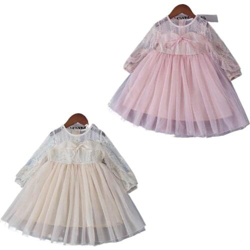 Girl Dresses Korean Fashion Long Sleeve Kids Wedding Party Costumes Spring Autumn Kids Lace Mesh Children Princess Vestidos