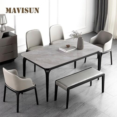 Italian Modern Minimalist Rock Slab Dining Table Rectangular Small Household Solid Wood Bright Dining Table Restaurant Furniture