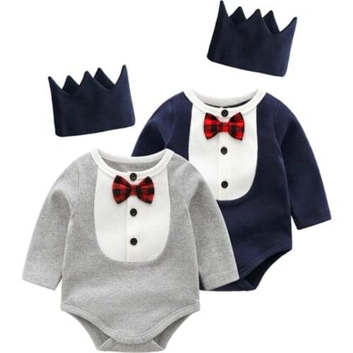 Irocmll bebe 2021 Spring Baby Boy Clothes Set Gentleman Patchwork Bow Bodysuit for Newborns Suit for Boy Outing Clothing