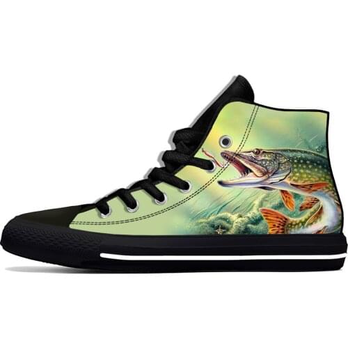 Anime Cartoon Bass Fishing Fish Animal Fashion Casual Cloth Shoes High Top Lightweight Breathable 3D Print Men Women Sneakers