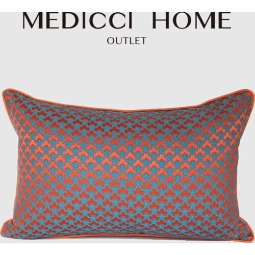 Medicci Home Modern Cushion Cover Hotel Villa Decoration Blue And Red Geometric Patterns Jacquard Waist Pillow Case Luxurious