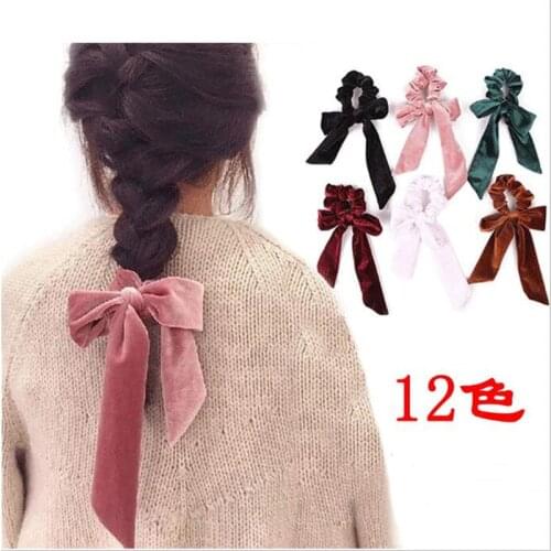 Cute Girl Hair Rope Velvet Scrunchies Bowknot Elastic Hair Bands for Women Bow Ties Ponytail Holder Accessories