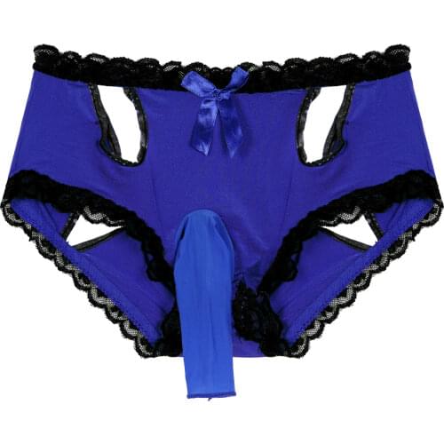 Mens Sexy Lingerie Sissy Panties Erotic Hollow Out Lace Trim Erotic Briefs Low Waist Elastic Waistband Bulge Pouch Underwear