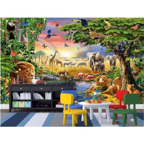 WDBH custom mural 3d wallpaper Grassland animal lion the children home decoration painting 3d wall murals wallpaper for wall 3 d
