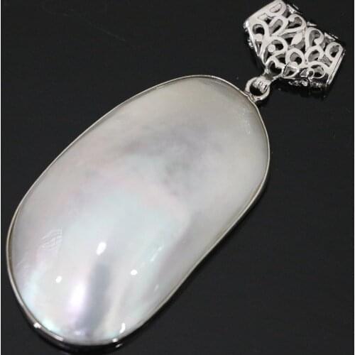 Natural 29x50mm white mother shell approx oval large pendant charms women classcial jewelry B1114