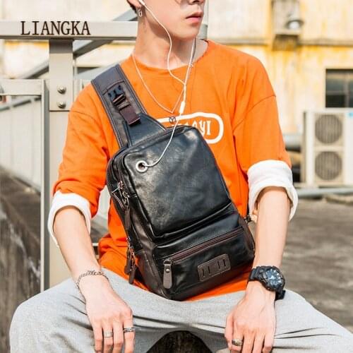 2021 New Mens Retro Sling Bag PU Leather Chest Shoulder Backpack Cross Body Purse Water Resistant Anti Theft