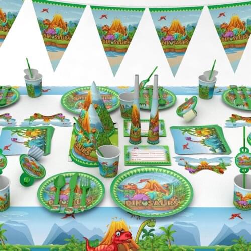 Green Dinosaur Disposable Tableware Cartoon Version Birthday Party Supplies Decoration Atmosphere Decoration Props Baby Shower