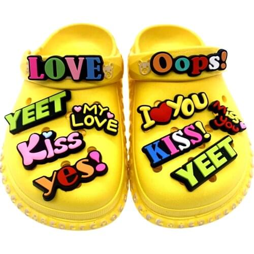 Wholesale 50PCS Wholesale Mix Silicone Shoe Decoration Cartoon English Phrases Croc Charms Colorful Letter Accessories