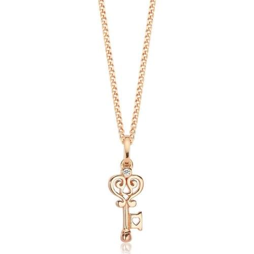 Valori Jewels Love Key, Zirconia White Gemstone, Rose Gold Plated, Sterling Silver Charm Necklace