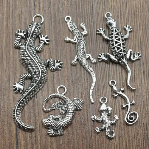 Charms Gecko Antique Silver Color Lizard Charms Pendants For Bracelets Chameleon Charms Wholesale