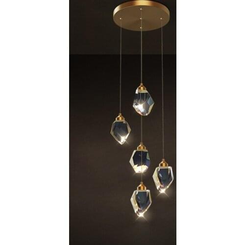 Postmodern Crystal Stone Copper Designer Round LED Chandelier Lighting Lustre Suspension Luminaire Lampen For Dinning Room