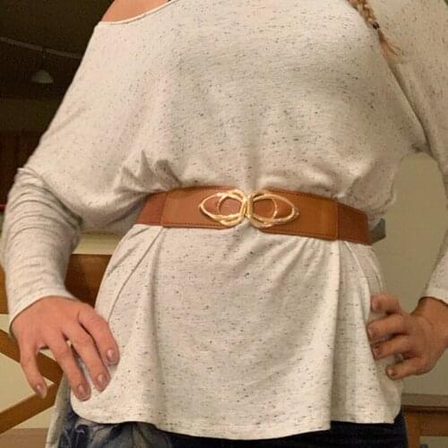 Ladiess Belt Fashion PU Leather Elastic Wide Belt Ladies Metal Buckle Solid Color Elastic Thick Waist