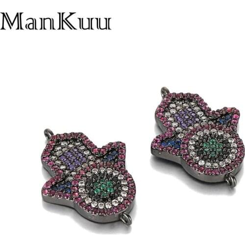 Mankuu Evil Eye Hand Connector Charms Purple Cubic Zircon Connectors DIY Material Electronic Style Connectors For Jewelry Making
