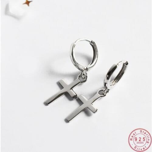 925 Sterling Silver Simple Cross Pendant Earrings For Women Prayer Church Clothing Jewelry Accessories Friendship Gift