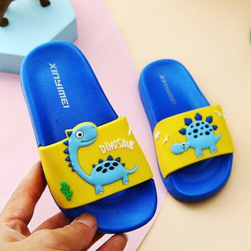 Summer Dinosaur Childrens Slippers For Boys Girls Slippers Beach Sandals PVC Soft Bottom Non-slip Kids Home Bathroom Flip Flops