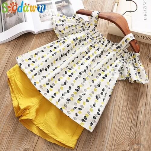Sodawn Kid Clothes Summer Girls Clothes Leaf Print Sling Shoulder Tops+Shorts 2-Piece Suit Girl Set