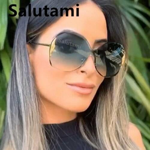 2020 New Fashion Rimless One Piece Square Sunglasses For Women Oversize Gradient Green Sun Glasses Female Vintage Cat Eye Shades